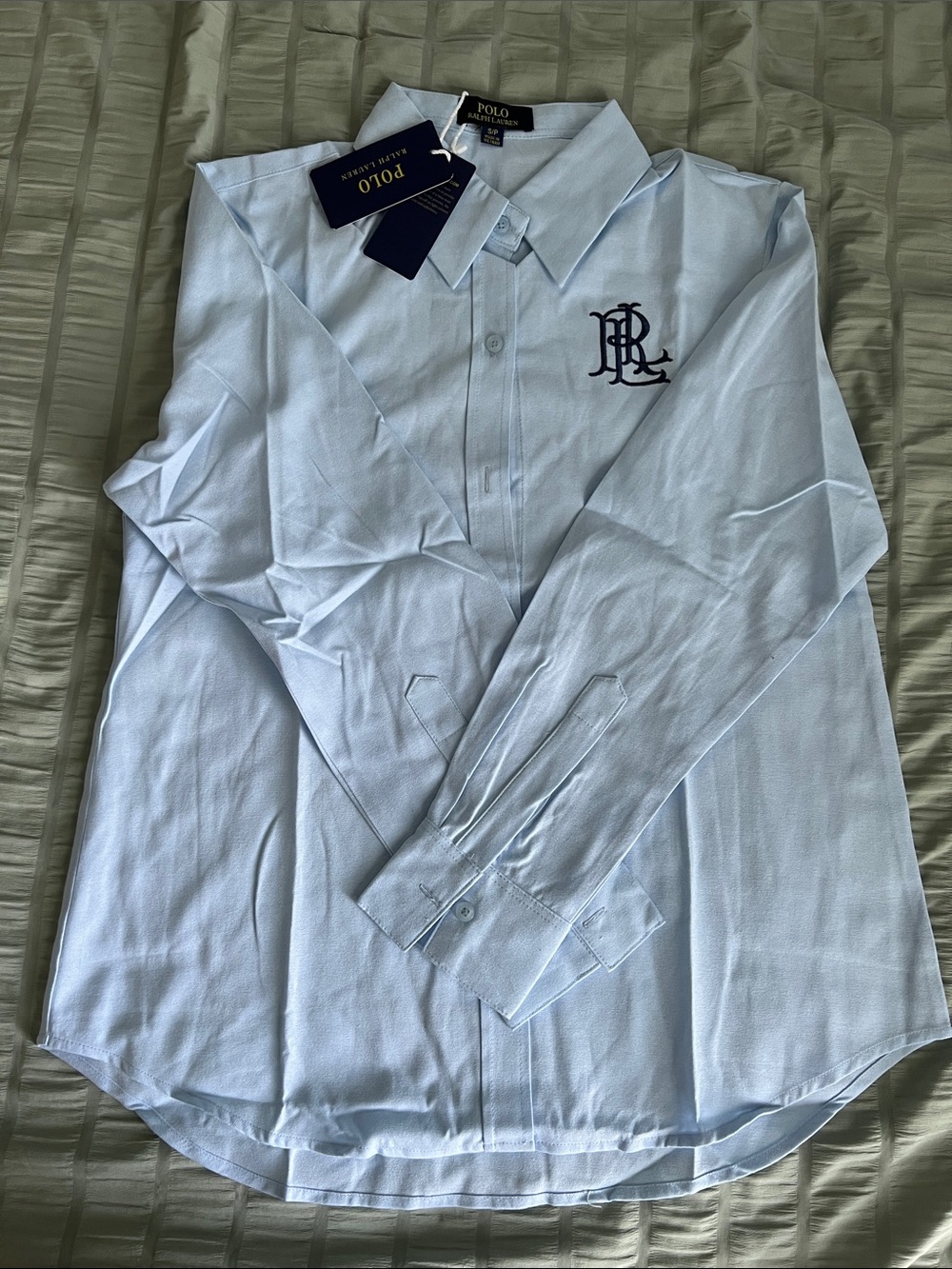 Polo by Ralph Lauren Light Blue Polo with Navy Monogram - Picture 2 of 3